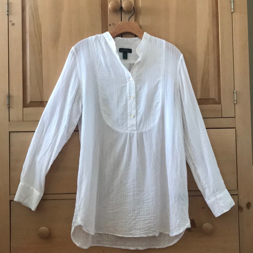 Ralph Lauren white cotton collarless blouse M